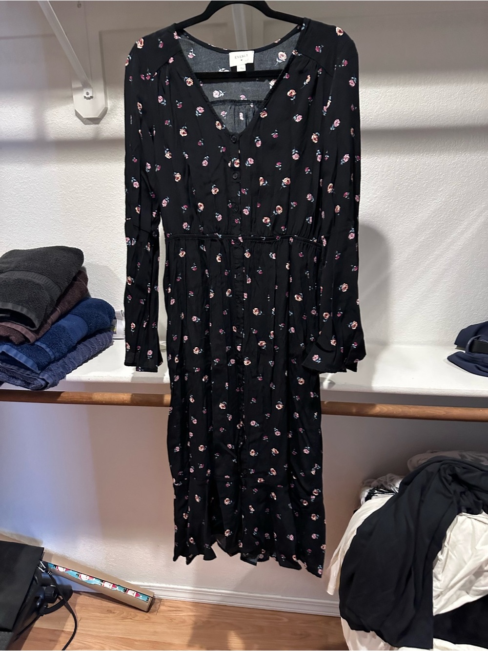 Everly Black Floral Button-Front Midi Dress